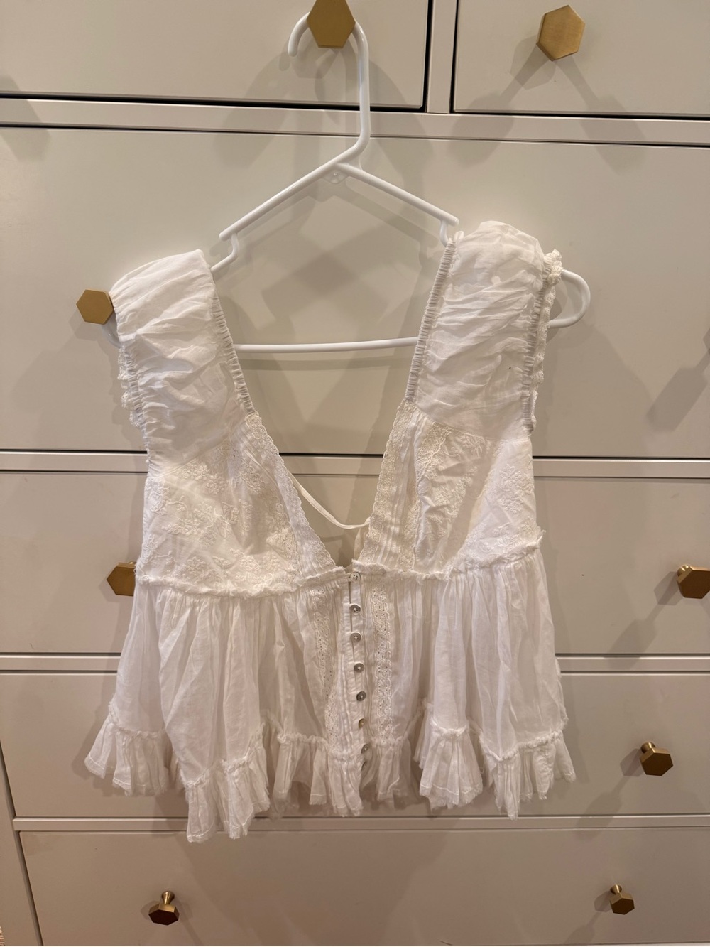 Urban Outfitters White Ruffled Button-Front Peplum Top